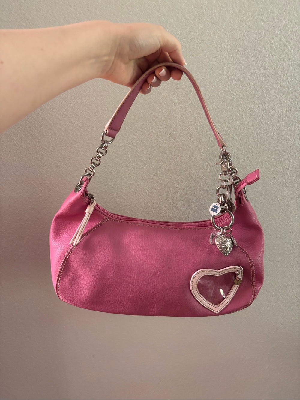 Vintage Y2K Kathy Van Zeeland Pink Leather Purse Bag with Charms & Heart Pocket